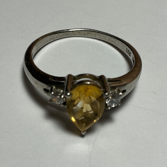 Sterling Silver Ring with a Citrine and Clear Stones. Size 9.25 - Picture 3 of 6
